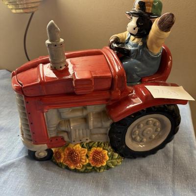 Red tractor cookie jar