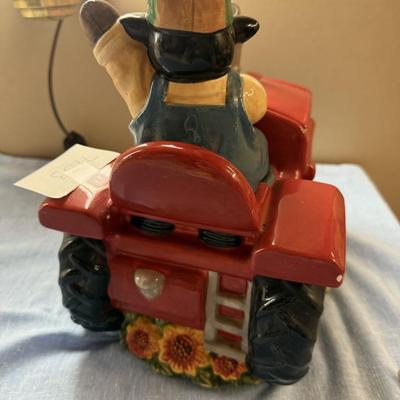 Red tractor cookie jar