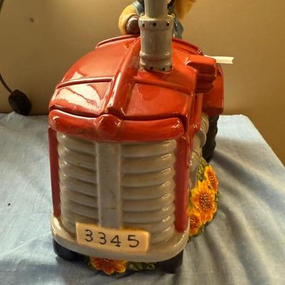Red tractor cookie jar