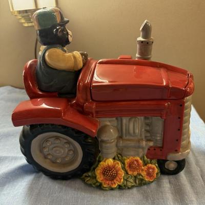 Red tractor cookie jar