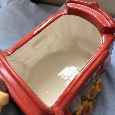 Red tractor cookie jar