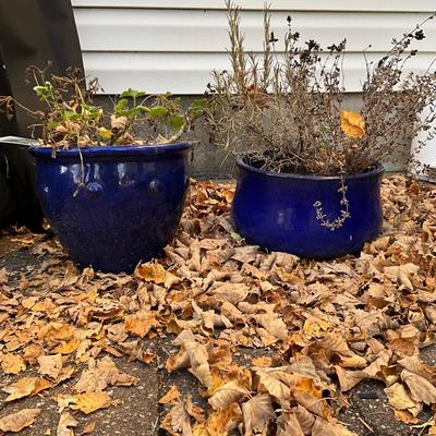 450 Lot of 3 Blue Glazed Planters