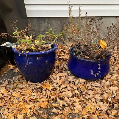 450 Lot of 3 Blue Glazed Planters