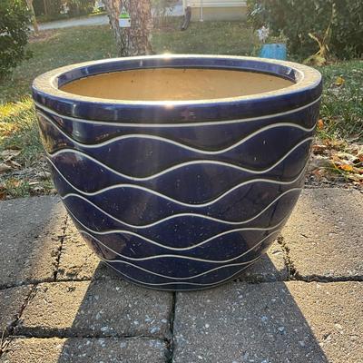 450 Lot of 3 Blue Glazed Planters