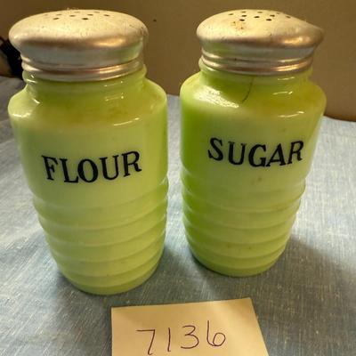 2 Jadeite shakers-flour & sugar