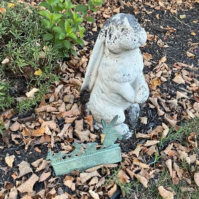 453 Concrete Bunny Statue w/ Bunnies Crossing Sign