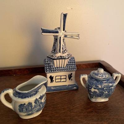 Delft music box, windmill and Japan cream and sugar