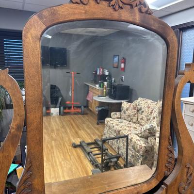 Sale Photo Thumbnail #16: In great condition. Has wheels on the bottom. Some scratches as shown in pictures. Dimensions are 33 1/2 inches tall without the mirror and 72 inches tall with the mirror by 40 inches wide by 19 inches deep