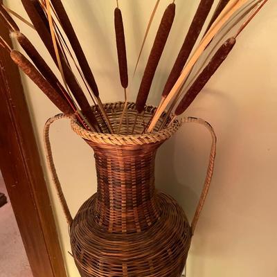 18”’Tall wicker vase with small metal plant stand