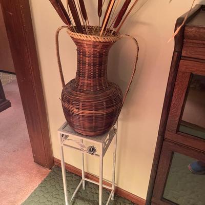 18”’Tall wicker vase with small metal plant stand