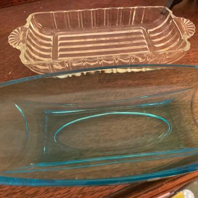 Vintage 2 glass butter dishes and a plate and bowl