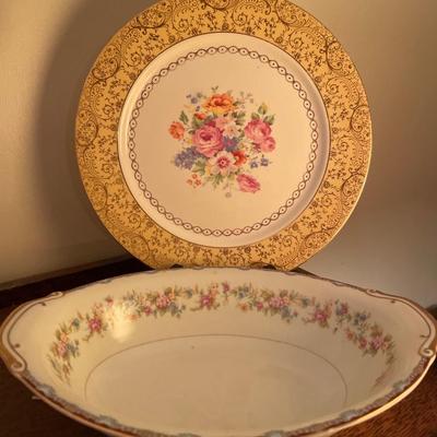 Vintage 2 glass butter dishes and a plate and bowl