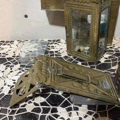 Cast Iron House Bank, Metal Compase Measuring Device, Brass Skating Lamp