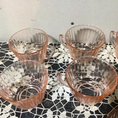Three Pink Queen Mary Bowls, Six Pink Petelware Cups
