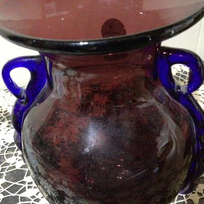 Large Purple and Blue Glass Flower Vase