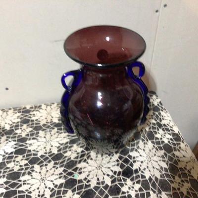 Large Purple and Blue Glass Flower Vase