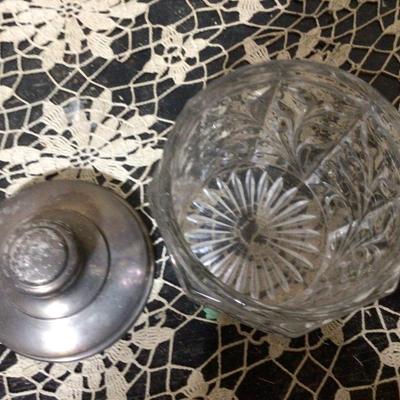 Nice Crystal Glass Cigar or Tobacco Humidor With Silver Lid