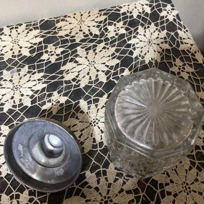 Nice Crystal Glass Cigar or Tobacco Humidor With Silver Lid