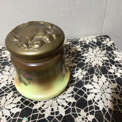 Hand Painted Glass Cigar or Tobacco Humidor With Brass Lid