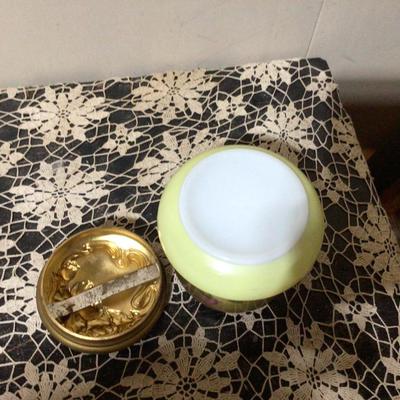 Hand Painted Glass Cigar or Tobacco Humidor With Brass Lid