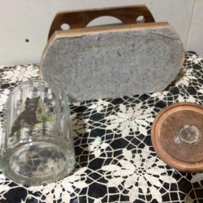 Wood Pipe Holder With Glass Tobacco Humidor With Wood Lid
