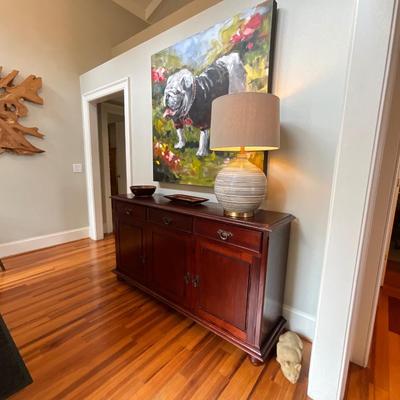 Locking Cherry Wood Console Cabinet