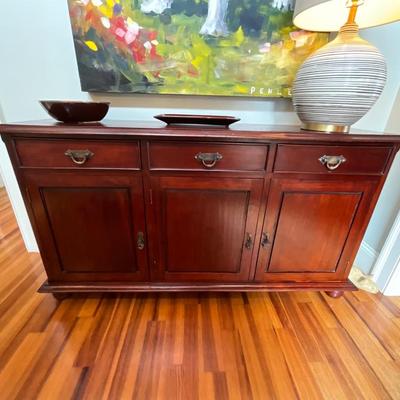 Locking Cherry Wood Console Cabinet