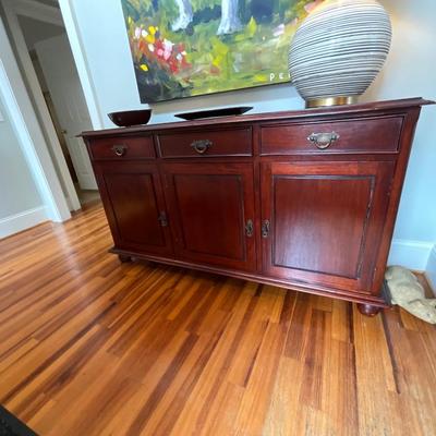 Locking Cherry Wood Console Cabinet