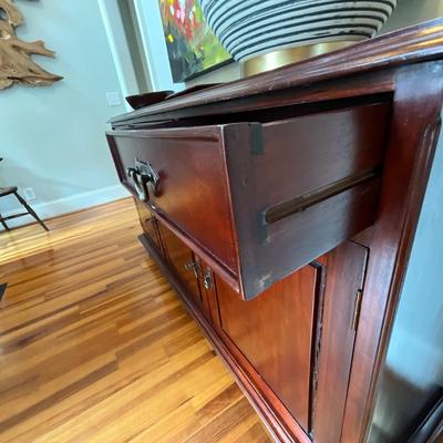 Locking Cherry Wood Console Cabinet