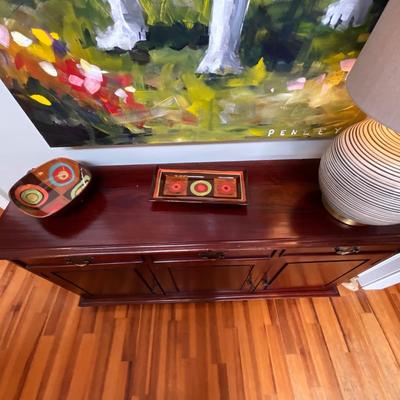 Locking Cherry Wood Console Cabinet