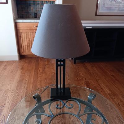 WROUGHT IRON WITH BEVELED GLASS TOP SIDE TABLE PLUS LAMP