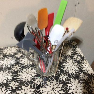 Glass Beer Pitcher with Lot of Utensils