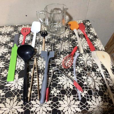 Glass Beer Pitcher with Lot of Utensils