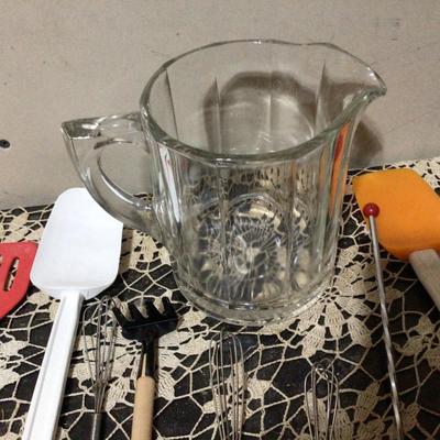 Glass Beer Pitcher with Lot of Utensils