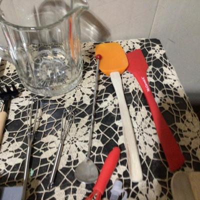 Glass Beer Pitcher with Lot of Utensils