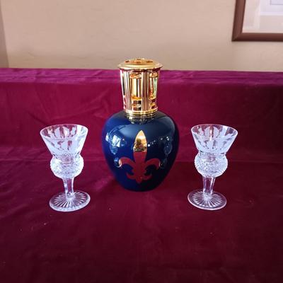 LAMPE BERGER JAR & 2 EDINBURGH CRYSTAL THISTLE SHERRY GLASSES