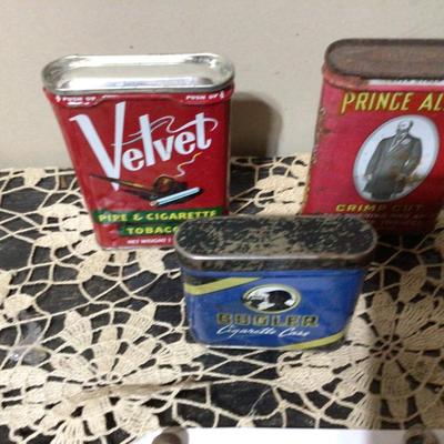 Three Metal Hinges, and Tobacco Tin Lot