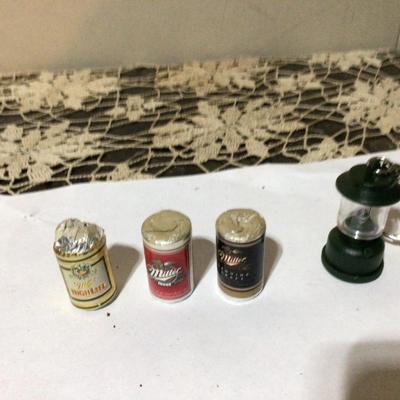 Three Miller Mini Mints Shaped Like Beer Cans, and Coleman Lantern Key Chain