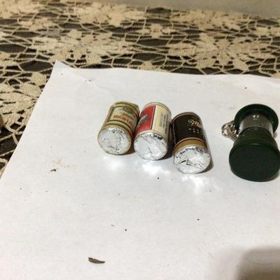 Three Miller Mini Mints Shaped Like Beer Cans, and Coleman Lantern Key Chain
