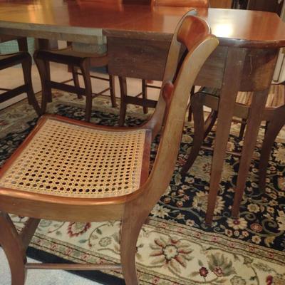 Vintage Wooden Dining Table with Six Cane Seat Chairs