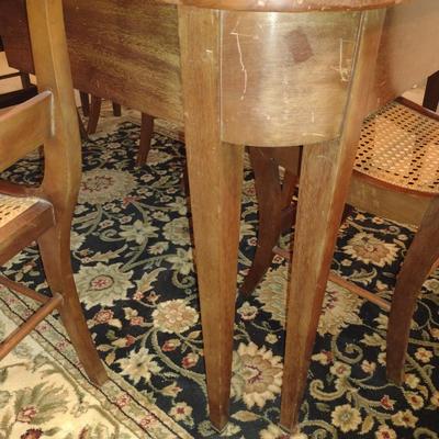 Vintage Wooden Dining Table with Six Cane Seat Chairs
