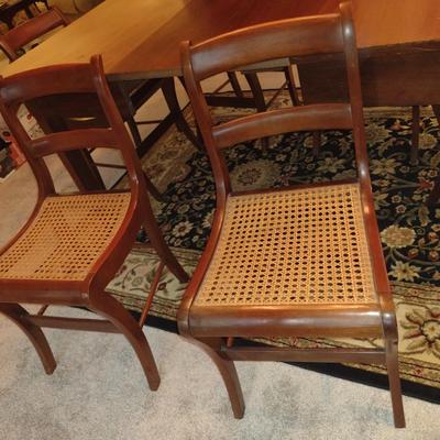 Vintage Wooden Dining Table with Six Cane Seat Chairs