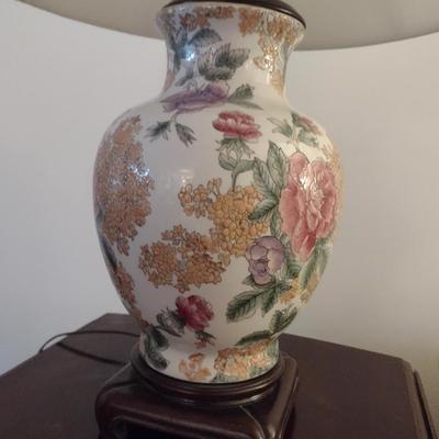 Ceramic Floral Design Table Top Lamp with Shade- Approx 27 1/2" Tall