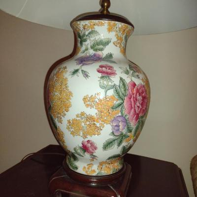 Ceramic Floral Design Table Top Lamp with Shade- Approx 27 1/2" Tall