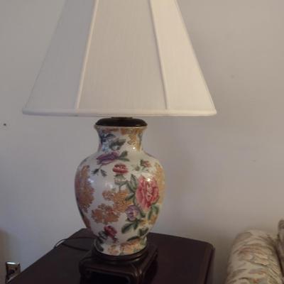 Ceramic Floral Design Table Top Lamp with Shade- Approx 27 1/2" Tall