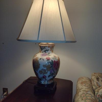 Ceramic Floral Design Table Top Lamp with Shade- Approx 27 1/2" Tall