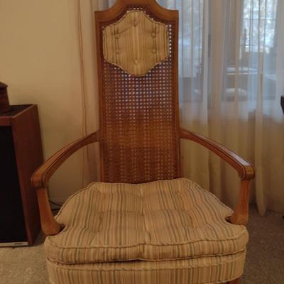 Wooden Framed High Back Caned Chair with Upholstered Seat and Head Rest (Choice A)