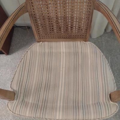 Wooden Framed High Back Caned Chair with Upholstered Seat and Head Rest (Choice A)