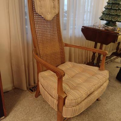 Wooden Framed High Back Caned Chair with Upholstered Seat and Head Rest (Choice A)