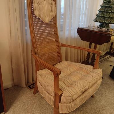 Wooden Framed High Back Caned Chair with Upholstered Seat and Head Rest (Choice A)